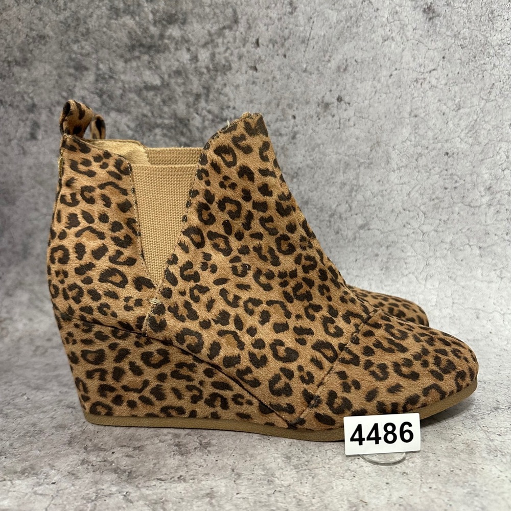 Dunes Zoey Wedge Booties Women 11 Brown Leopard Faux Suede Elastic Gore